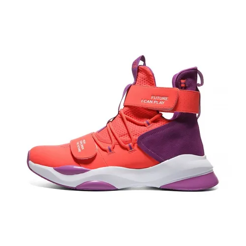 PEAK Running Shoes Men High-Top Fluorescent Bright Red/Purple