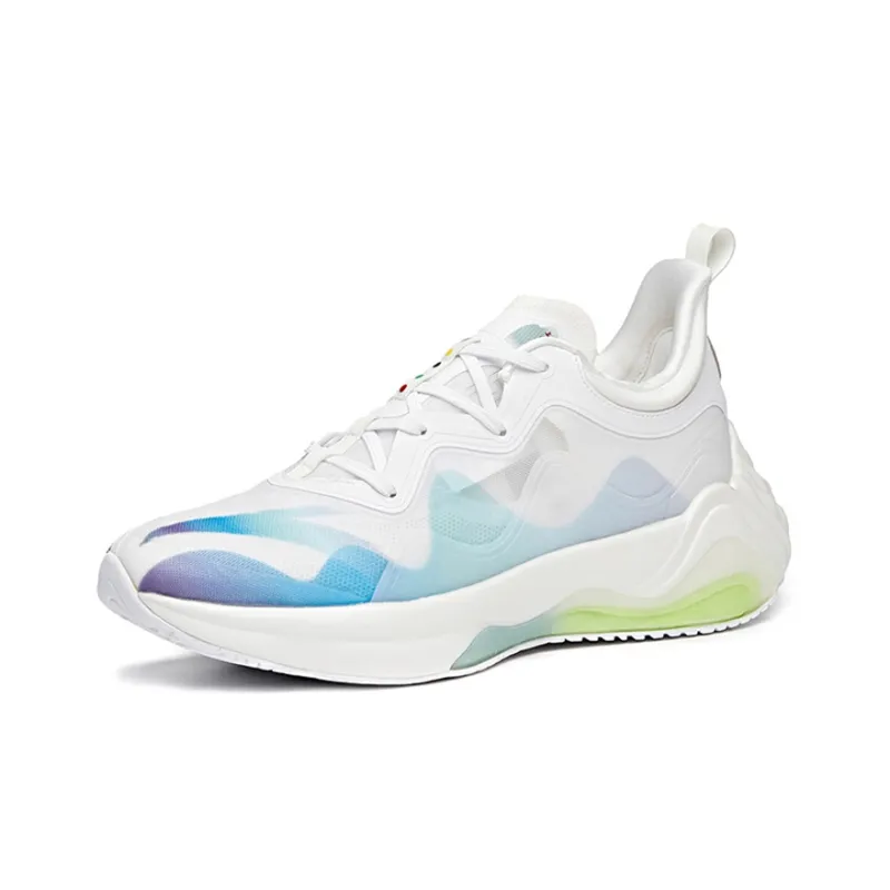 Anta Cushioning Breathable Wear-Resistant Coverage Slip-Resistant Low-Top Running Shoes Men's White Green-1