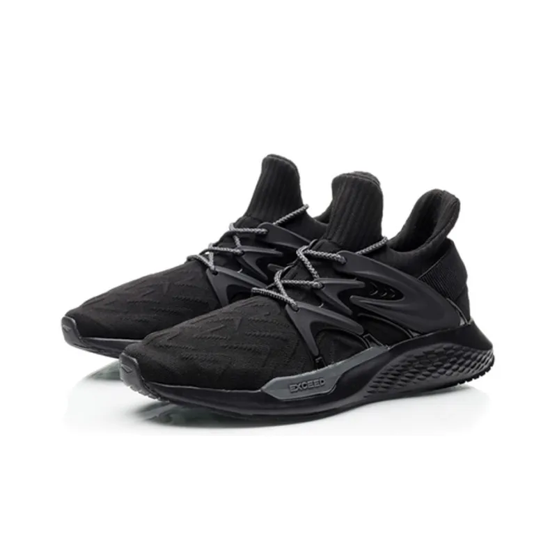 LiNing Cushioned Slip Resistant Breathable Support Low Top Running Shoes Men's Black Gray-2