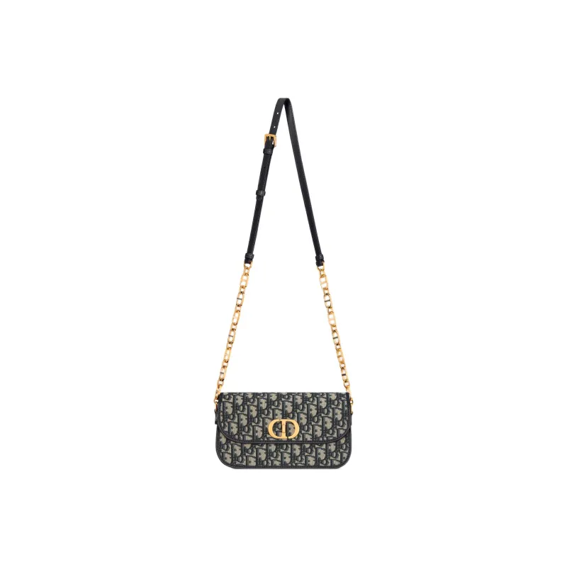 DIOR 30 Montaigne Oblique Printed Fabric Shoulder Bag Crossbody Bag Small Size Women's Blue-1