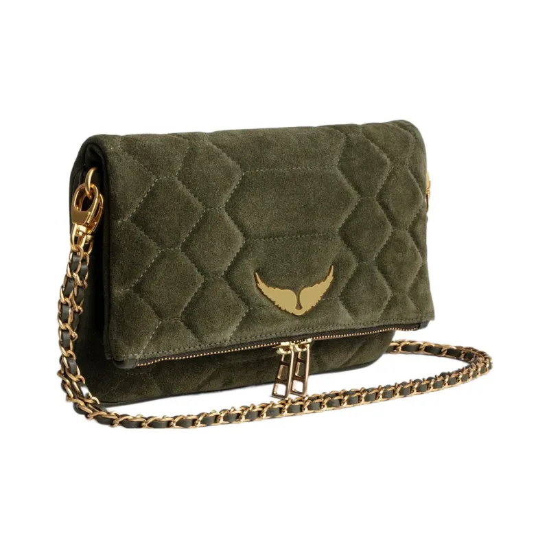 Zadig & Voltaire Suede Clutches Crossbody Bag Shoulder Bag Extra Large Women's Khaki-1
