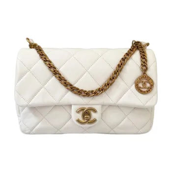 CHANEL Lambskin Flap Bag Handbag Shoulder Bag Crossbody Bag Small Size Women's White