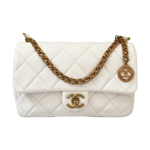 CHANEL Lambskin Flap Bag Handbag Shoulder Bag Crossbody Bag Small Size Women's White