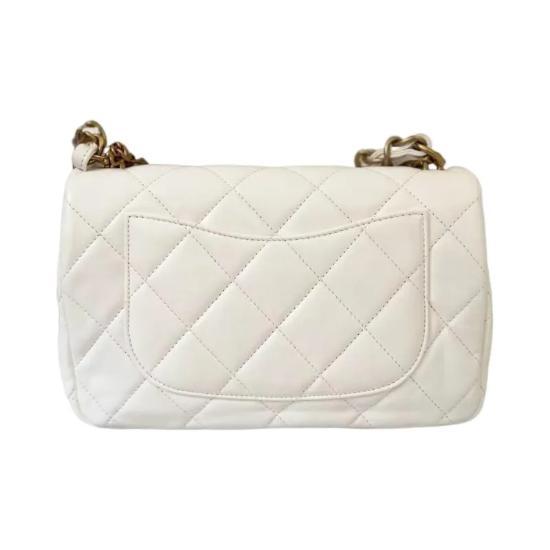 CHANEL Lambskin Flap Bag Handbag Shoulder Bag Crossbody Bag Small Size Women's White-2