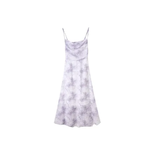 FANQIN Slip Dresses Women's White Base With Purple Flowers