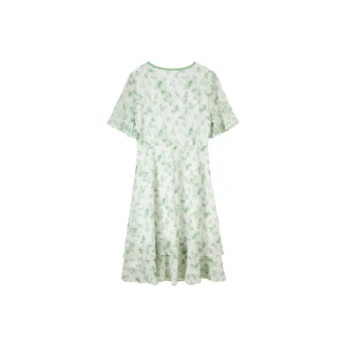 FANQIN Short-Sleeved Dresses Women's Apricot Base With Green Floral