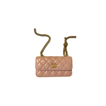CHANEL Lambskin One Shoulder Crossbody Cell Phone Pouch Trumpets Women's Pink