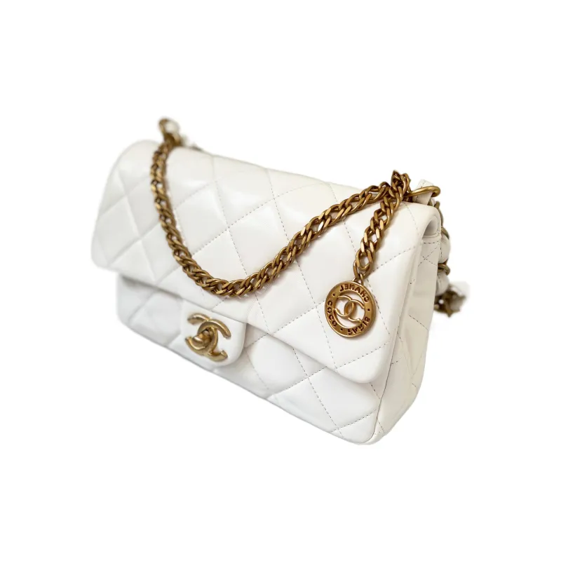 CHANEL Lambskin Flap Bag Handbag Shoulder Bag Crossbody Bag Small Size Women's White-1