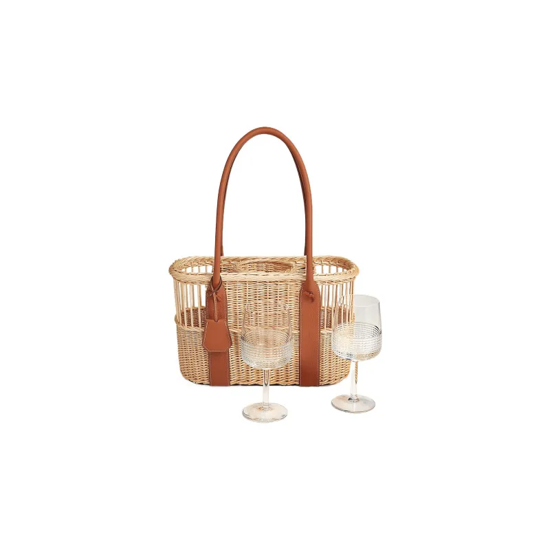 HERMES Wicker With Smooth Taurillon Leather Basket Handbag Women's Natural-2