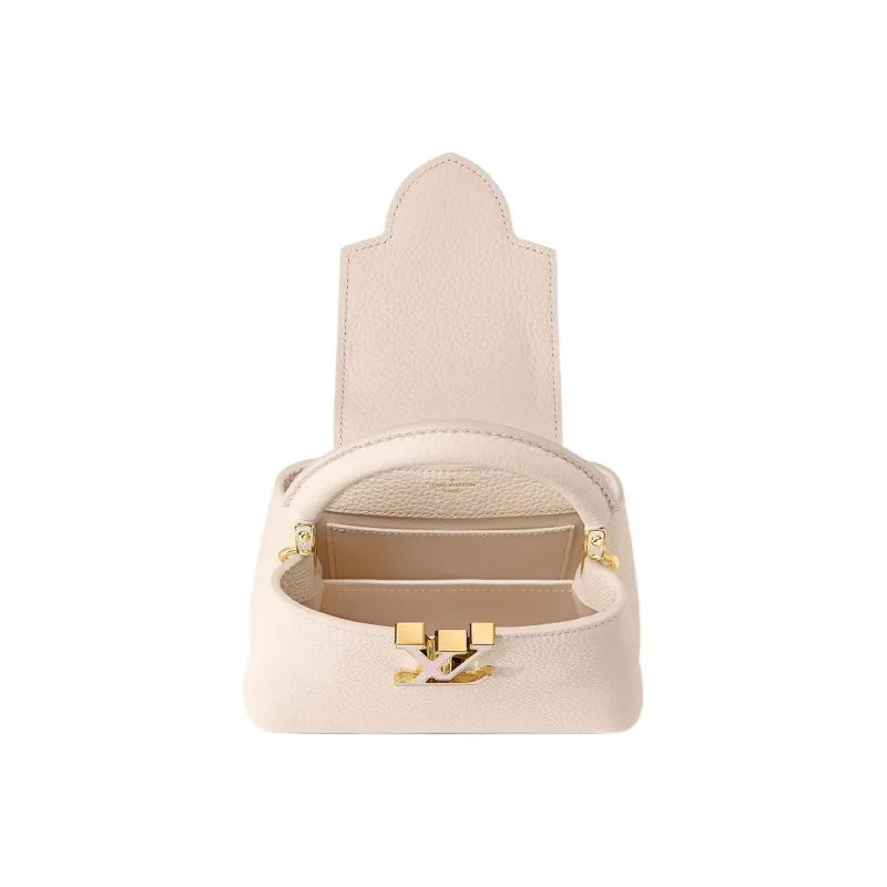 LOUIS VUITTON Capucines Taurillon Leather Kapusin Crossbody Tote Bag Over One Shoulder Mini Women's Quartz White-3