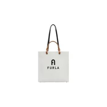 Furla Leather Tote Bag, Shopping Bag, Shoulder Bag, Handbag Tubas Women's White & Black