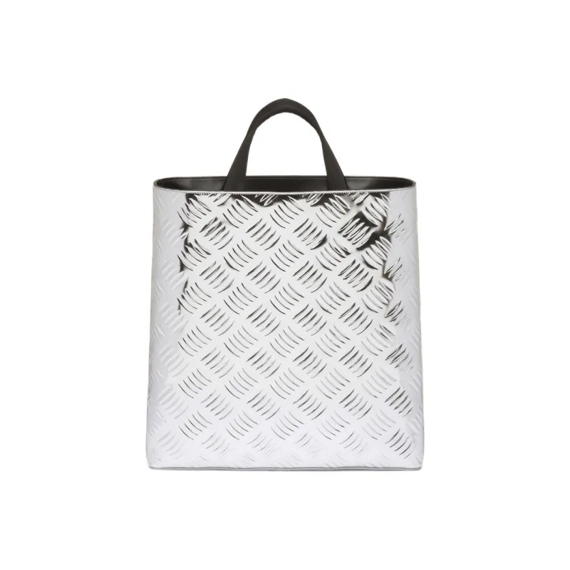 PRADA Leather Tote Bag Shopping Bag Handbag Regular Men's Silver-1