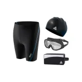 (Black Blue) Swimming Shorts+Large Frame Swim Goggles+Swimming Cap+Swim Bag