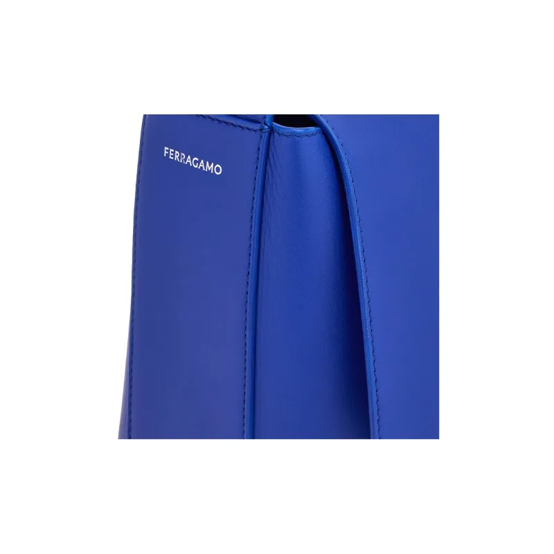 FERRAGAMO Smooth Cow Leather Messenger Bag Handbag Shoulder Bag Women's Blue-4