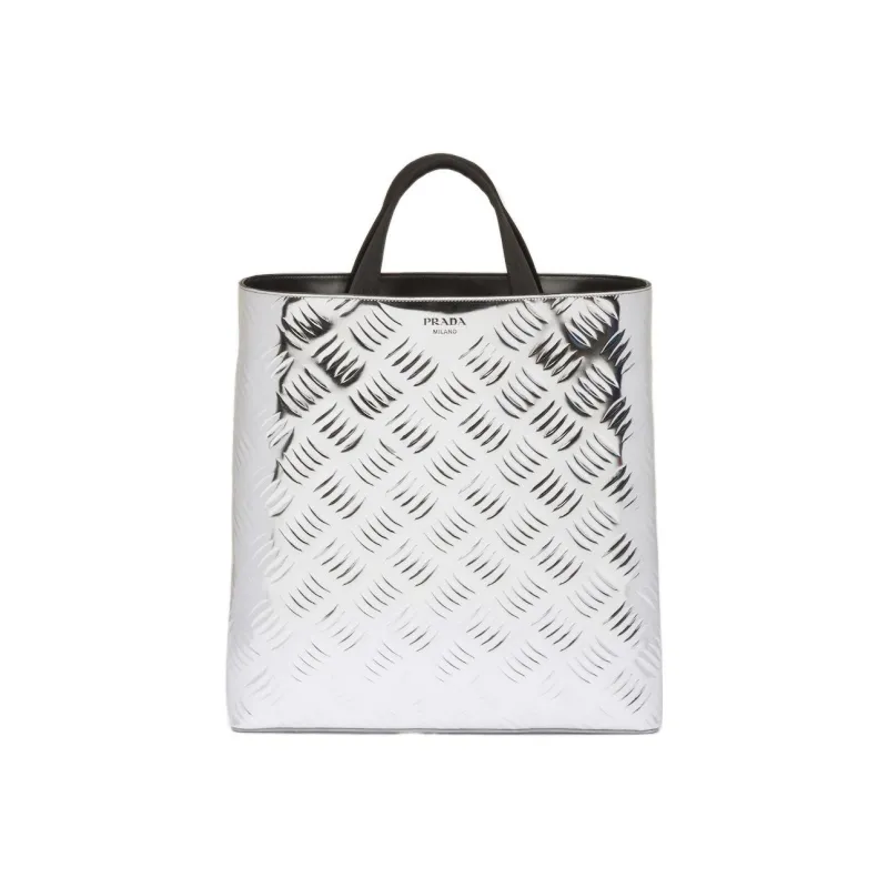 PRADA Leather Tote Bag Shopping Bag Handbag Regular Men's Silver-0