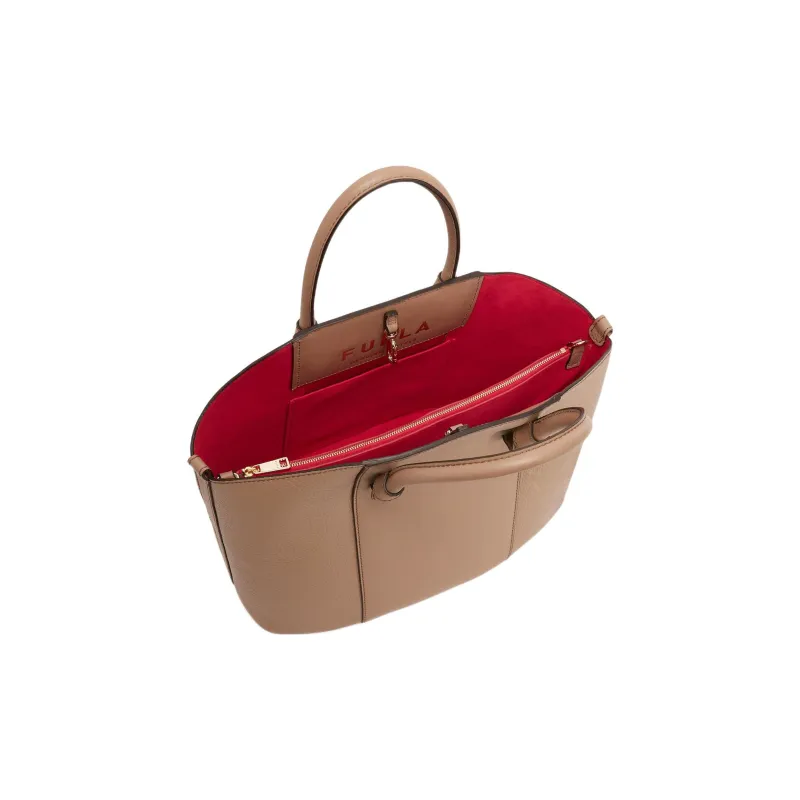 Furla Meraviglia Cow Leather Tote Bag Shopping Bag Shoulder Bag Crossbody Bag Handbag Large Size Women's Brown-3