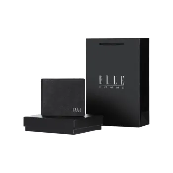 ELLE HOMME Top Grain Cow Leather Ticket Clip Wallet Regular Unisex Black
