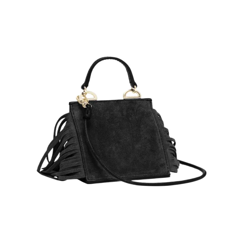 Furla Linea Futura Suede With Cow Leather Handbag Shoulder Bag Crossbody Bag Mini Women's Black-2