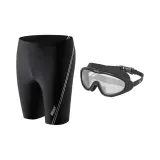 (Black Silver) Swimming Shorts+Large Frame Swim Goggles
