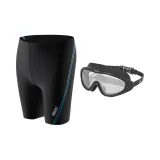(Black Blue) Swimming Shorts+Large Frame Swim Goggles