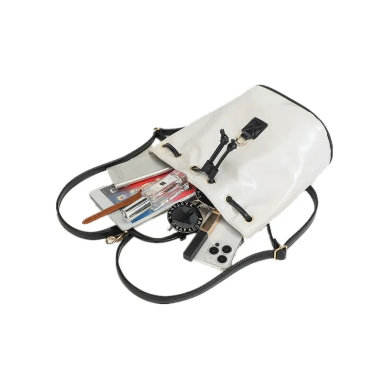 NOMK Leather Flap Bag, Chain Bag, Bucket Bag, Backpack Regular Women's White-3
