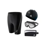 (Black Silver) Swimming Shorts+Large Frame Swim Goggles+Swimming Cap+Swim Bag