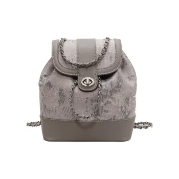 NOMK Leather Flap Chain Bucket Bag, Crossbody, One Shoulder Backpack Women's Gray/Pink