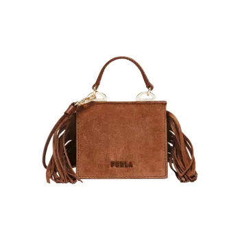 Furla Linea Futura Suede With Cow Leather Shoulder Bag Crossbody Bag Handbag Mini Women's Brown