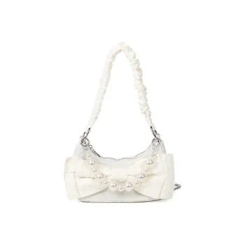 NOMK Nylon Crescent Bag Pearl Tote Bag Shopping Bag Shoulder Bag Regular Women's White