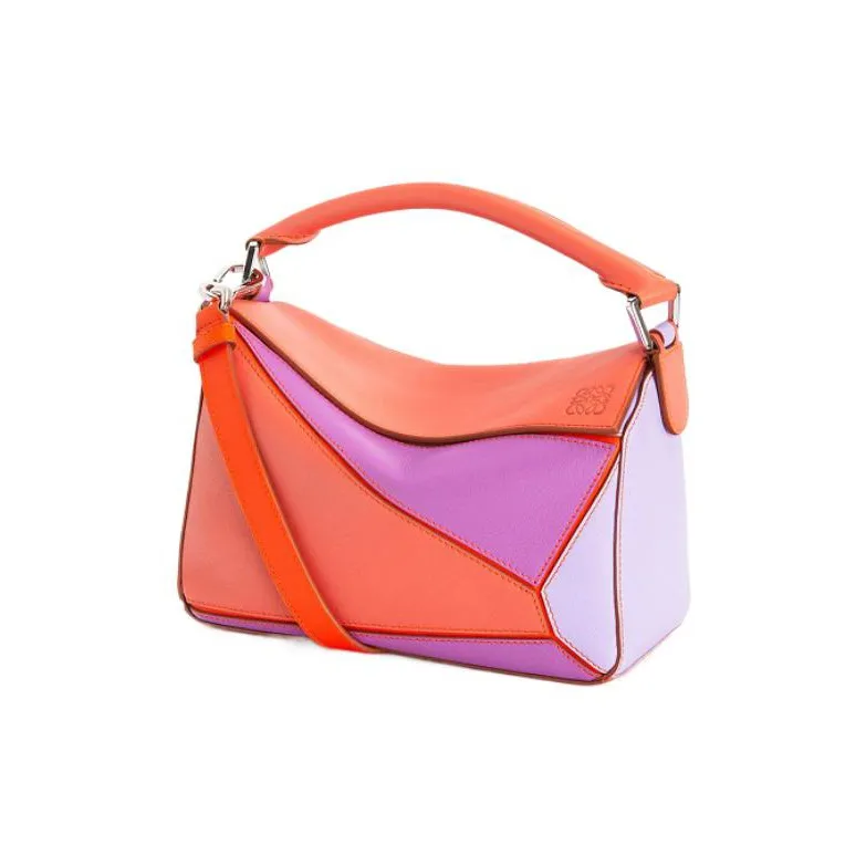 LOEWE Puzzle Calfskin Handbag Shoulder Bag Crossbody Bag Mini Women's Purple & Orange-3