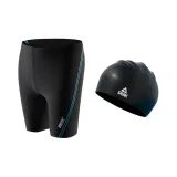 Black Blue Swimming Shorts+Swimming Cap