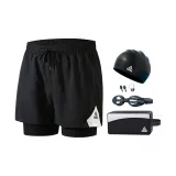 Gray White Swimming Shorts+Swimming Cap+Swim Goggles+Swim Bag+Nose Plugs+Earplugs