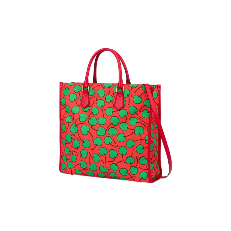 MOSCHINO Polyester Tote Bag Shopping Bag Handbag Women's Emerald Green With Sunset Orange-1