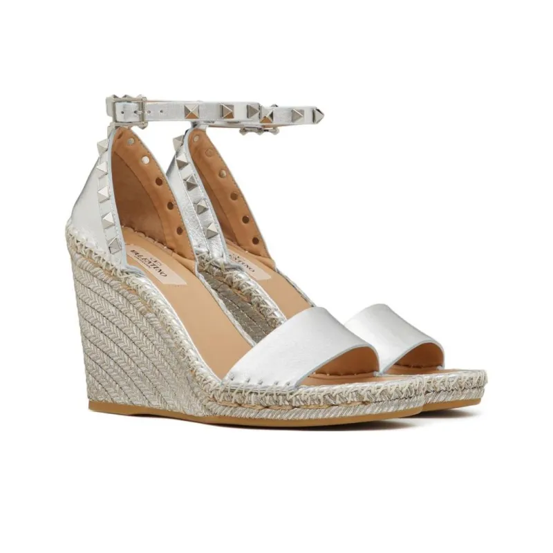 Valentino Rockstud 95mm Metallic Wedge Sandals Women's-3