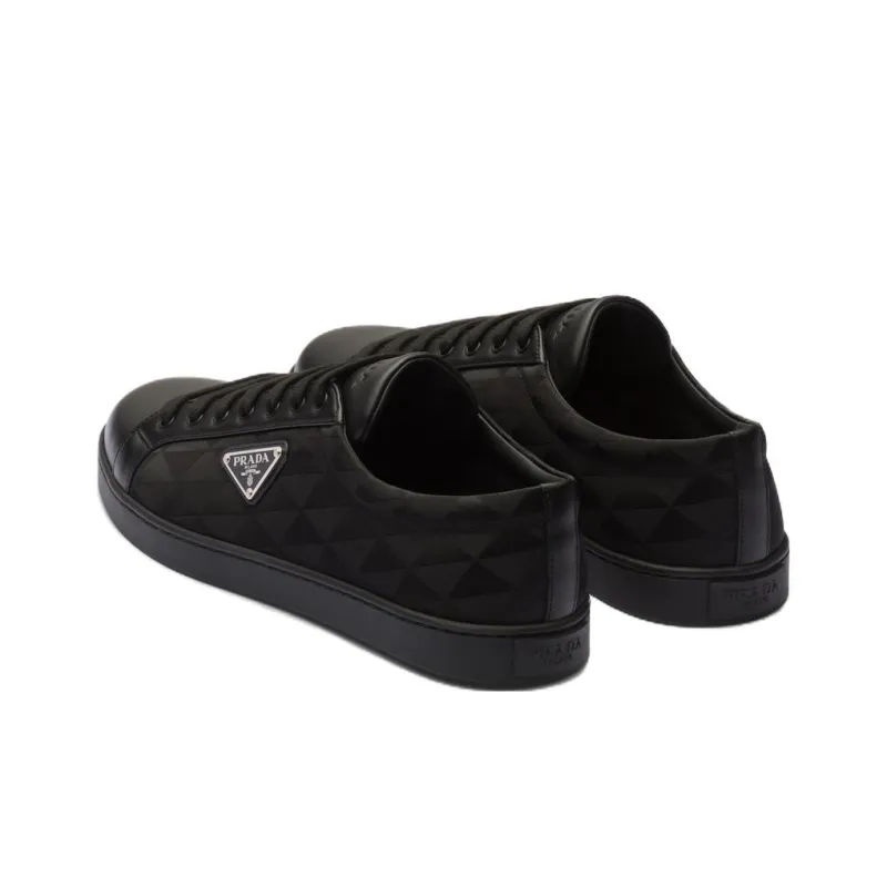 PRADA Leather And Re-Nylon Sneaker 'Black Symbole Motif Pattern'-3