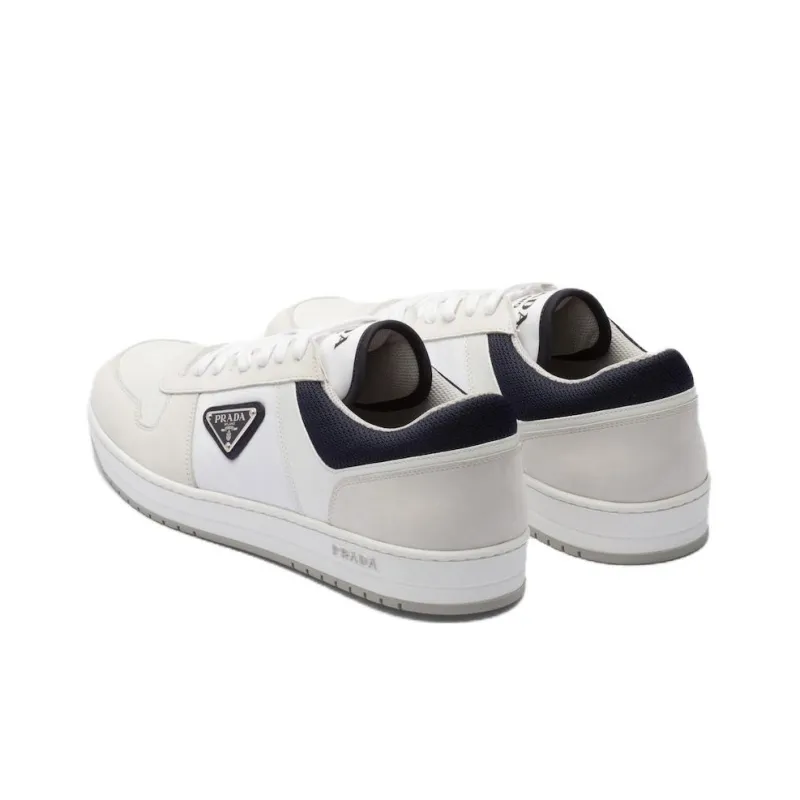 PRADA Downtown Leather Re Nylon Sneaker White Blue-4