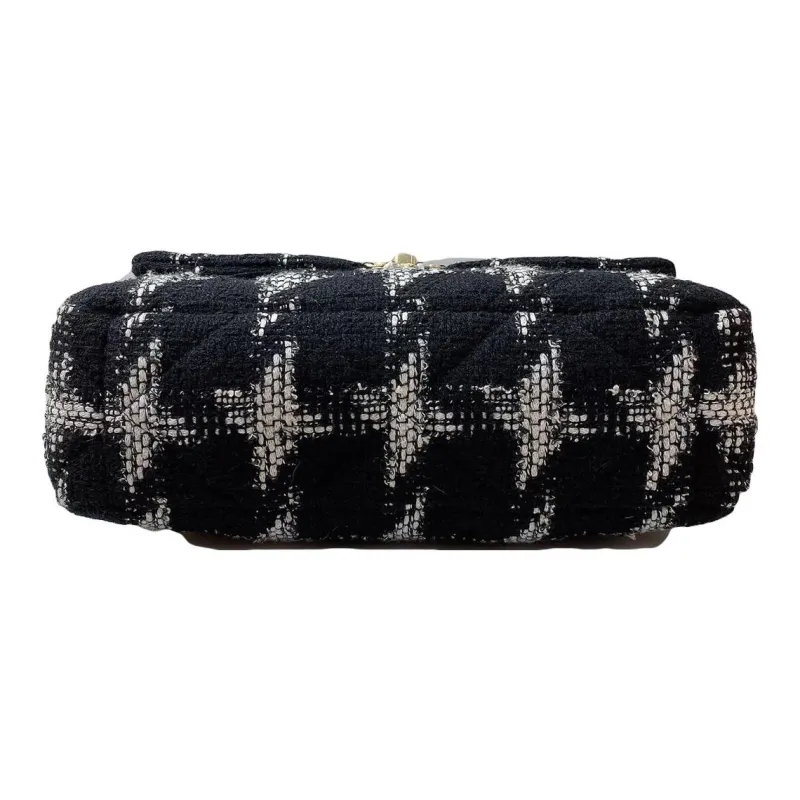 CHANEL 19BagWOC Wool Blended With Soft Woolen Wallet On Chain, Shoulder Bag, Crossbody Bag Women's Black White-3