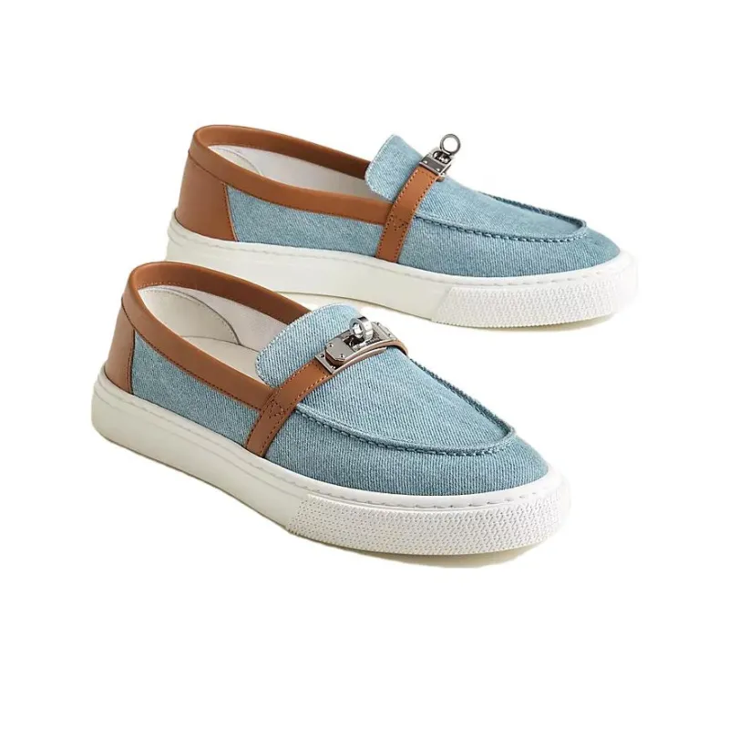 HERMES Game Loafers Women's Light Blue-3