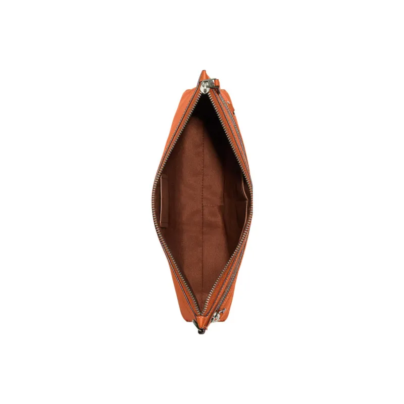 COACH Pebbled Leather Storage Bags Clutches Large Size Women's Brown-1