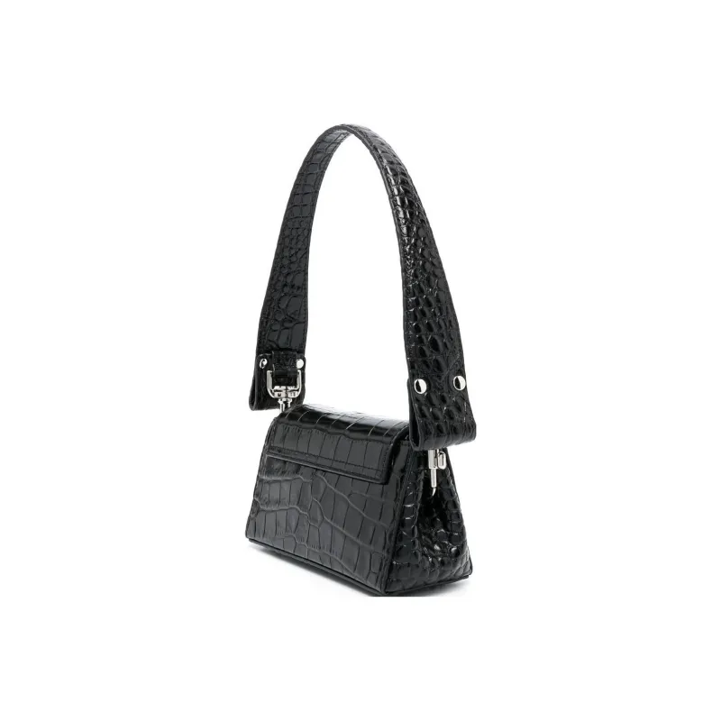 Vivienne Westwood Crocodile Pattern Leather Shoulder Bag, Baguette Bag, Handbag, Shoulder Bag Medium Size Women's Black-3