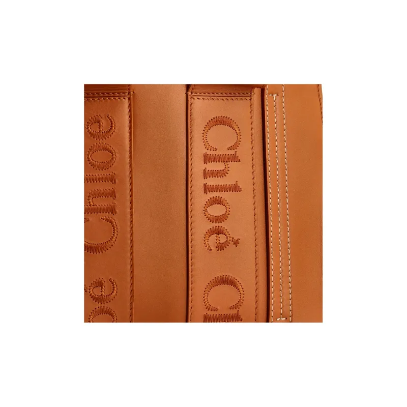 Chloe Woody Smooth Calf Leather Tote Bag Shopping Bag Shoulder Bag Crossbody Bag Handbag Small Size Women's Caramel-3