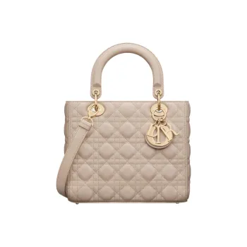 DIOR Lady Dior Sheepskin Lady Dior Bag, Shoulder Bag, Crossbody Bag, Handbag Medium Size Women's Pink Beige