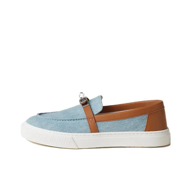 HERMES Game Loafers Women's Light Blue-0