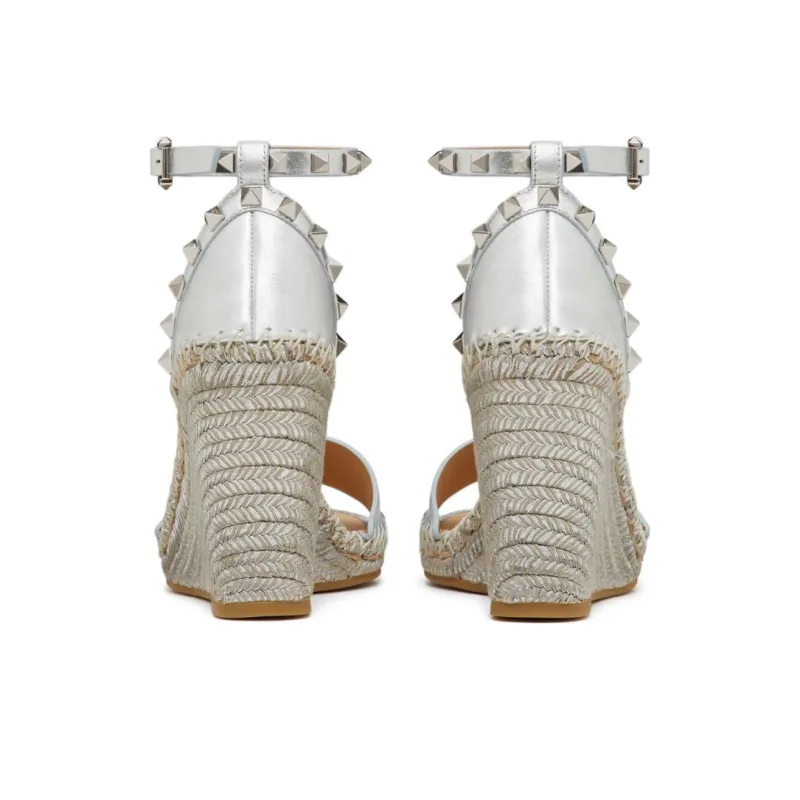 Valentino Rockstud 95mm Metallic Wedge Sandals Women's-4