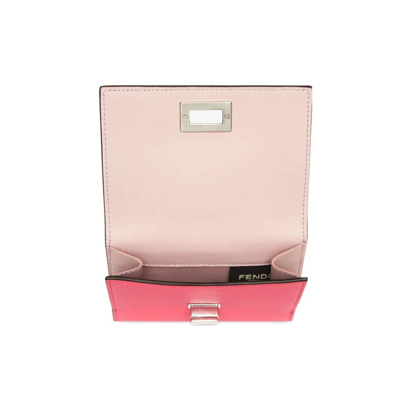 FENDI Litchi Grain Cow Leather Wallet Medium Size Women's Pink-2
