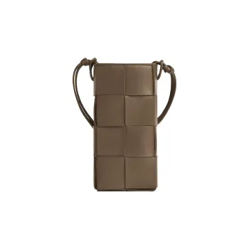 Bottega Veneta CASSETTE Sheepskin With Cow Leather One Shoulder Crossbody Cell Phone Pouch Women's Taupe