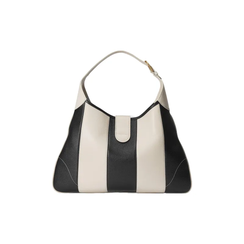 GUCCI Aphrodite Soft Leather Handbag, Shoulder Bag Large Size Women's Black/White-3