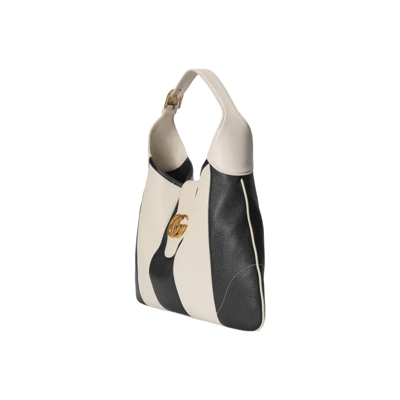 GUCCI Aphrodite Soft Leather Handbag, Shoulder Bag Large Size Women's Black/White-2