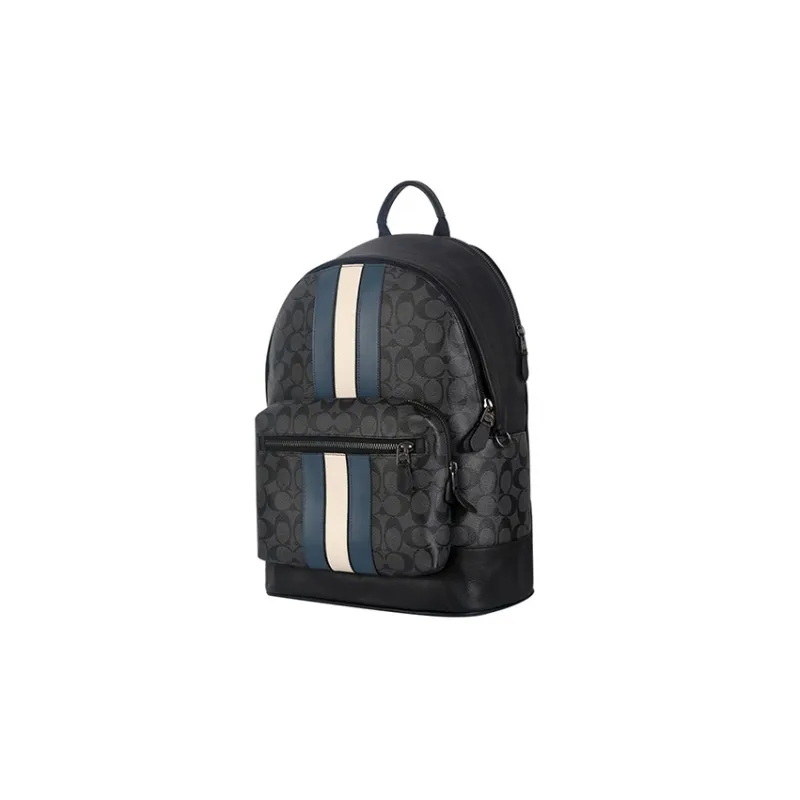 COACH West Backpack In Signature Canvas With Varsity Stripe-9