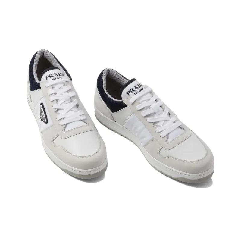 PRADA Downtown Leather Re Nylon Sneaker White Blue-3